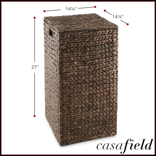 Casafield Laundry Hamper with Lid and Removable Liner Bag - Espresso Dark Brown, Woven Water Hyacinth Square Laundry Basket Sorter for Clothes, Towels - color: Espresso