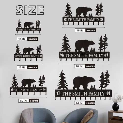 Dyoart Personalized Key Holder for Wall, Custom Metal Black Bear Coat Hook Key Holder with Name, Metal Key Rack Hanger Organizer for Entryway, Front Door, Hallway, Kitchen, Office Decor - color: 02 Bear
