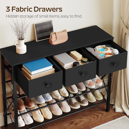 YATINEY 4-Tier Shoe Rack with 3 Drawers, Metal Shoe Organizer for 15 Pairs with Storage Shelves and Wooden Top, for Entryway, Hallway, Foyer, Closet, Black SS34BB - color: Black, size: 4 Tiers (31.2"H)