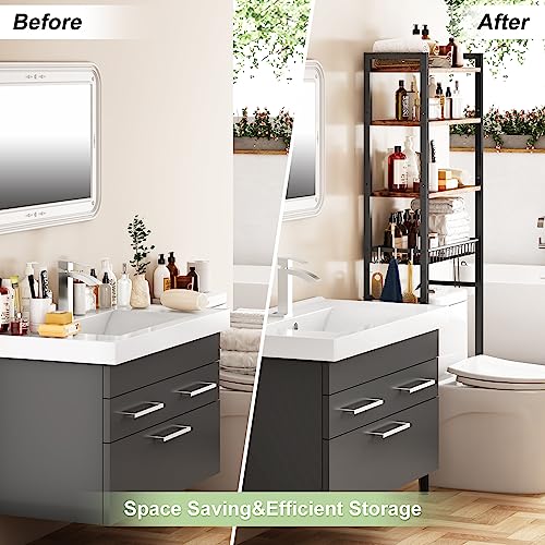 Kalrin Over-The-Toilet Storage Rack, 4-Tier Bathroom Organizer Shelf Over Toilet with Adjustable Shelf and Basket, Freestanding Space Saver Bathroom Shelves Above Toilet for Room (Vintage Brown) - color: Brown