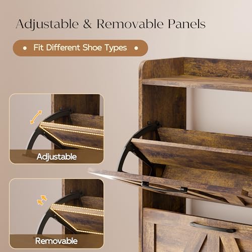 MU Shoe Storage Cabinet with 4 Flip Drawers, Freestanding Shoe Cabinet, Shoe Organizer with Wood Legs for Entryway, Slim Shoe Cabinet, Rustic - color: Rustic Brown, size: 4 Drawers