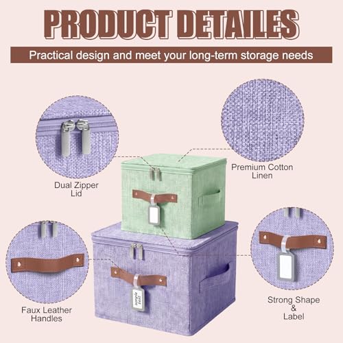 6 Pack Fabric Closet Storage Bins with Zipper Lids and Label, 10×8×7In Large Foldable Linen Decorative Storage Cubes with Leather Handle for Nursery, Pink, Purple, Blue, Green, Yellow, Orange - color: Pink, Purple, Blue, Green, Yellow, Orange, size: 10×8×