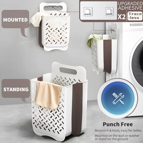 Plastic Collapsible Hanging Laundry Baskets with Carry Handle, Space-Saving Wall Hanging Laundry Basket Durable Tall Folding Plastic Laundry Hamper Waterproof Dirty Clothes Organizer XL+L - size: XL and L Set