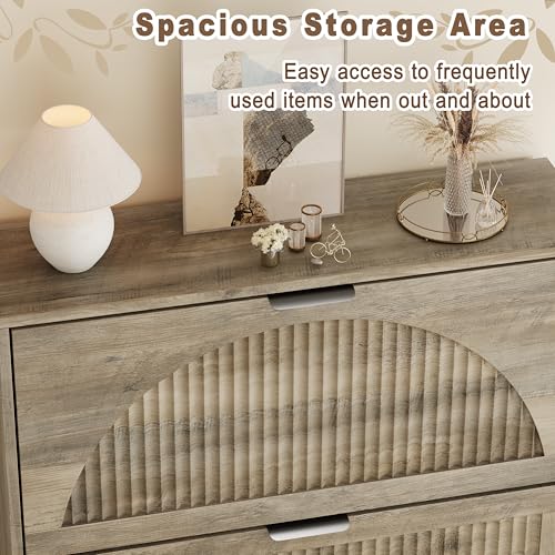 Shoe Storage Cabinet with 2 Flip Drawers, Narrow Wood Shoe Organizer Cabinet with Fluted Panel, Slim Shoe Rack for Entryway, Freestanding Shoe Cabinet for Living Room, Hallway, Grey - color: Grey, size: 2-Drawers