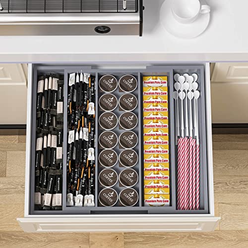 Large Kitchen Utensil Drawer Organizer - Expandable 5 Slots Cooking Utensil Organizer Multipurpose Silverware Organizer for Storage Repair Tools, Painting Tools W13.7"-19.9" x L17.6" X H2.5" (Grey) - color: Grey