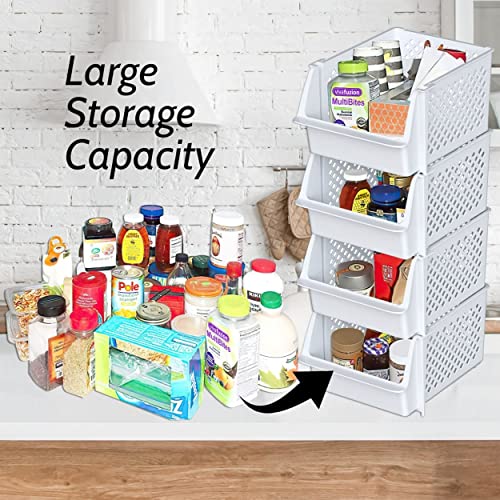 TidyFriend Stackable Storage Bins for Pantry, 4 Pack Stackable Bins For Organizing Food, Kitchen, and Bathroom Essentials (White) - color: White, size: 4 Pack
