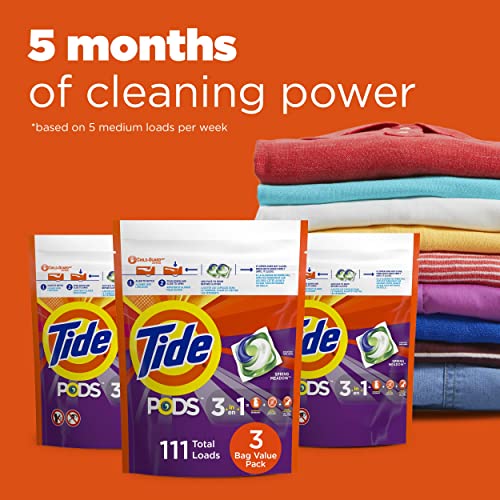 Tide PODS Laundry Detergent Soap Pods, Spring Meadow, 37 Count (Pack of 3 Bag Value Pack), Total 111 Count, HE Compatible - size: 37 Count (Pack of 3)