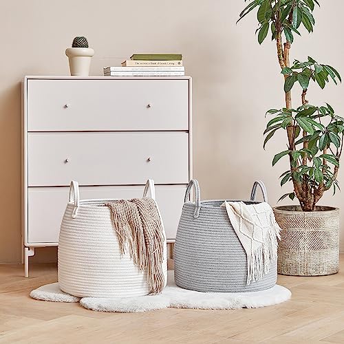 R RUNKA Nursery Laundry Basket | Kids Hamper for Blankets, Pillows,Toys (15"x 13")| Baby Toy Basket | Nursery Storage for Boho Room Decor | Ideal Gift for Baby Showers| White
