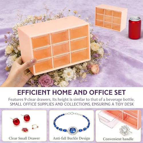 Desk Organizer Box with Nine Compartments Plastic Desktop Drawer Storage Box for Hardware, Beads, Cosmetics, Craft,and Office Storage, Orange - color: Orange