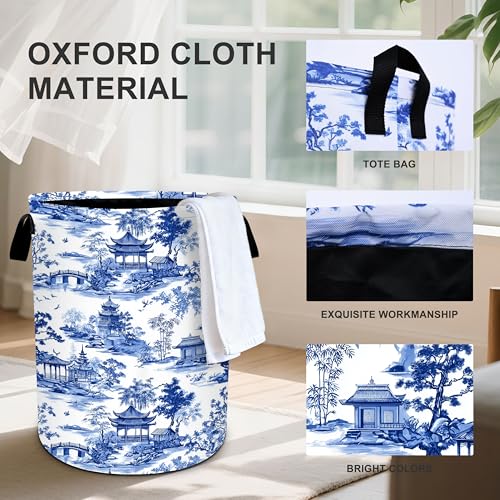 Chinoiserie Laundry Basket Storage Bin Foldable Laundry Hamper Clothes Storage Bucket Organizer 19.6x15.7 Inch For Laundry Room/Bedroom/Bathroom - color: Chinoiserie