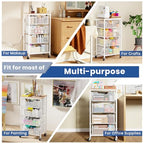 Goovilla Kitchen Cart with Drawers, 4 Tier Metal Rolling Utility Cart Organizer on Lockable Wheels with Wooden Top, White Fruit Vegetable Storage Rack Also for Cans, Snack, Craft, Art, Office, Beauty - size: White