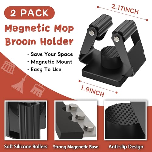 Magnetic Broom Holder,2 Pack Strong Magnetic Mount Broom and Mop Holder for Cleaning Tools,Power Non-Slip Magnetic Tool Holder Broom Hooks for Apartment RV Accessories Camper Garage Kitchen - style: 2 Magnetic Square Mop Holder