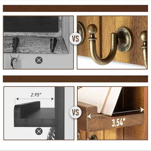 Rebee Vision Acacia Wood Key Holder Wall Mount – Farmhouse Key Holder for Wall & Mail Organizer with Shelf for Home Decor – Ideal for Apartment Essentials (Acacia Wood, 3.54" x 10" x 7.28") - color: Acacia Wood, size: 10 Inch