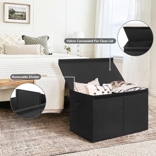INDRESSME 122L Large Toy Storage Box with Lid, Toy Storage Organizer, Toy Baskets with Dividers for Playroom, Bedroom, Closet, Storage Bins for Kids, Boys Girls 26"x17"x17" (Black) - color: Black, size: 26"x17"x17"