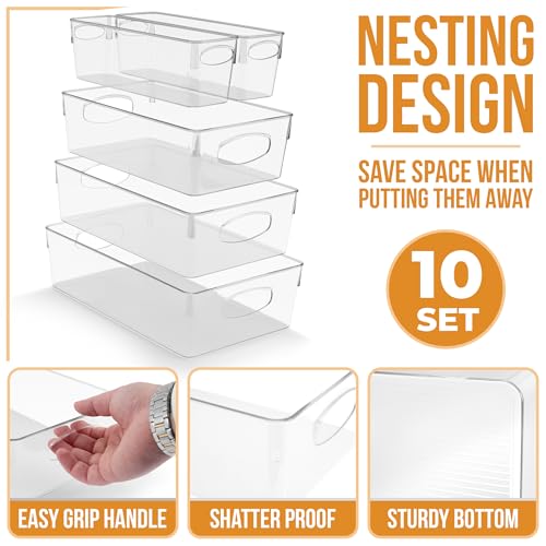 Sorbus Clear Plastic Storage Bins for Organizing, 10 Pack Clear Organizer Bins with Handles, Plastic Storage Bins for Closet, Pantry, Fridge, Medicine Cabinet Organizer, Shelves, Freezer, Drawer - size: Variety Pack, style: 10 Pack