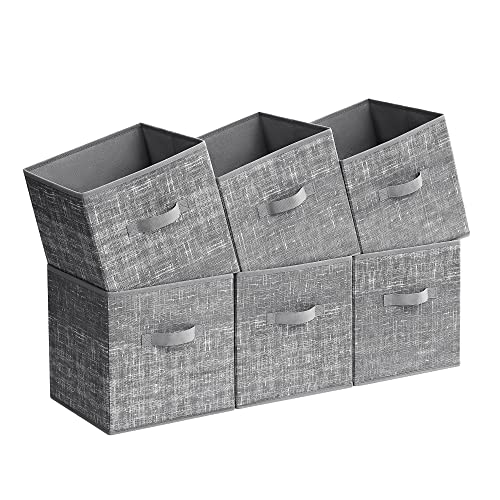 SONGMICS Storage Cubes, 11.8-Inch Non-Woven Fabric Bins with Double Handles, Set of 6, Closet Organizers for Shelves, Foldable, for Clothes, Cattail Gray UROB030G01 - color: Cattail Gray, size: 11.8"L x 11.8"W x 11.8"H