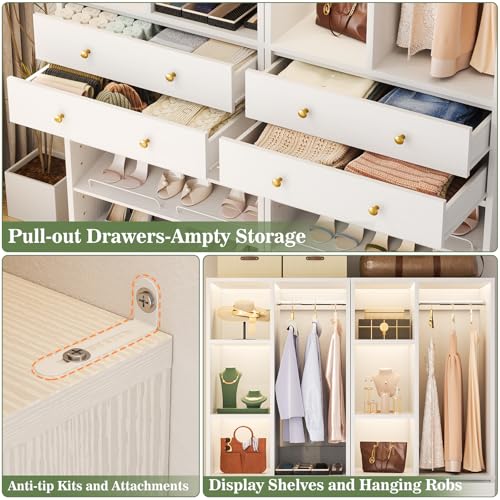 Besiost Closet System with 4 Drawers & Corner Tower, Closet Organizer System with 4 Hanging Robs, Reversible U Shaped Walk-in Closet System, Load 2600+LBS Capacity, Set of 4, White - color: White, size: 117" * 31.5"