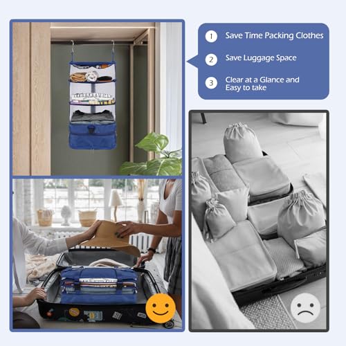 Surblue Hanging 3-Shelf Closet Organizer Pocket Collapsible Washable Oxford Fabric with 2 Hooks (L 11.41 * 11.41 * 19.68in, Blue) - color: Blue, size: L 11.41*11.41*19.68in