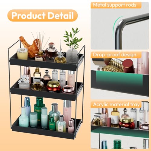 Bathroom Countertop Organizer, 3 Tier Metal Vanity Counter Skincare Shelf, Matte Black Under Sink Standing Rack With Acrylic Tray, Home Storage Holder For Lotion Makeup Cosmetics Perfume Spice - color: Black, size: 3 Tier