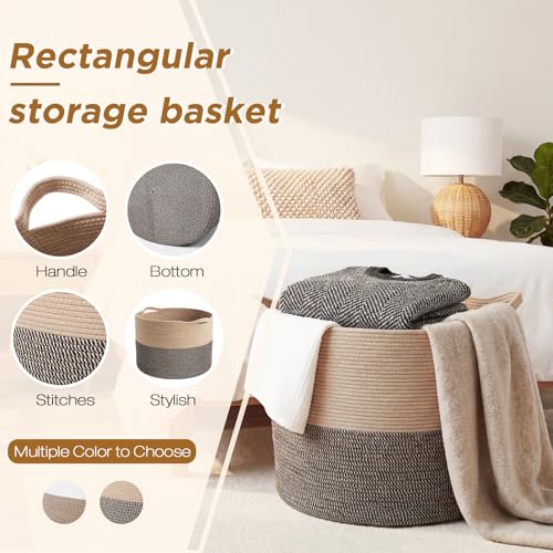 XXXXL 125L Extra Large Blanket Basket, 23.6" x 16.9" Jumbo Woven Cotton Rope Storage Basket with Handles, Laundry Hamper, Toy Storage for Living & Play Room(Black & Jute) - color: Black & Jute