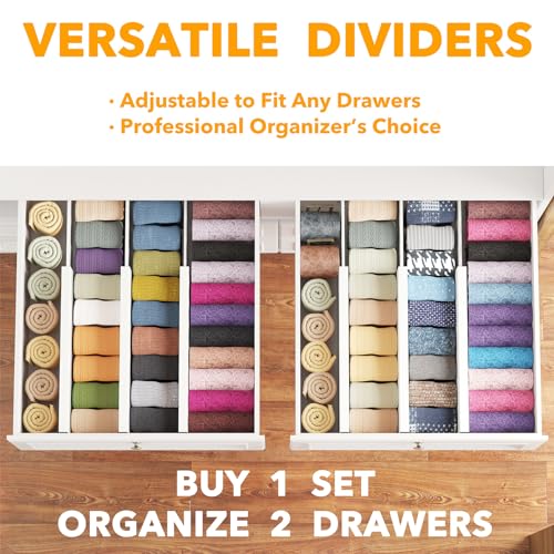 SpaceAid Bamboo Dresser Drawer Dividers 6 Pack, (Need 4.65" Deep Drawer) Adjustable 12.5“-17” Organizers, Expandable Organization for Clothing, Clothes, Dressers, White - color: WHITE, size: 4.65''H, 12.5''-17''L