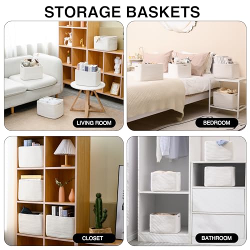 ICERZCZ Storage Baskets for Organizing, Woven Basket for Storage, Storage Baskets Bin for Shelves, Cotton Rope Basket with Handles, 12.5"Lx9.1"Wx7.9"H, (4 Packs) Off White - color: Off White, size: 12.5"(l)×9.1"(w)×7.9"(h)