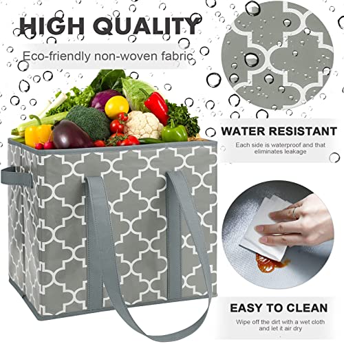 WISELIFE 3-Pack Reusable Grocery Bags Foldable Washable Storage Bins Basket Water Resistant Shopping Utility Tote Bag Grey - color: Grey, size: 3 Pack