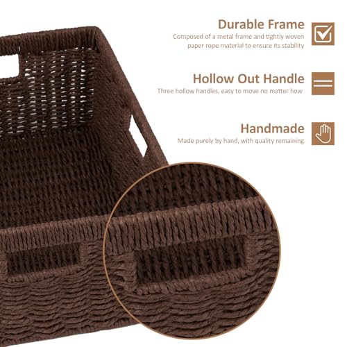 OIAHOMY Wicker Storage Basket, Rectangular Paper Rope Shelf Baskets with Built-in Handles, Woven Decorative Organizer for Pantry, Shelves, Living Room and Bathroom, 1-Pack Brown - color: Brown