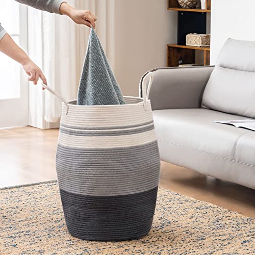 Cotton Rope Laundry Hamper by YOUDENOVA, 105L - Woven Collapsible Laundry Basket - Clothes Storage Basket for Blankets organizing, Bedroom Storage, Clothes Hamper – Grey - color: Dark Grey