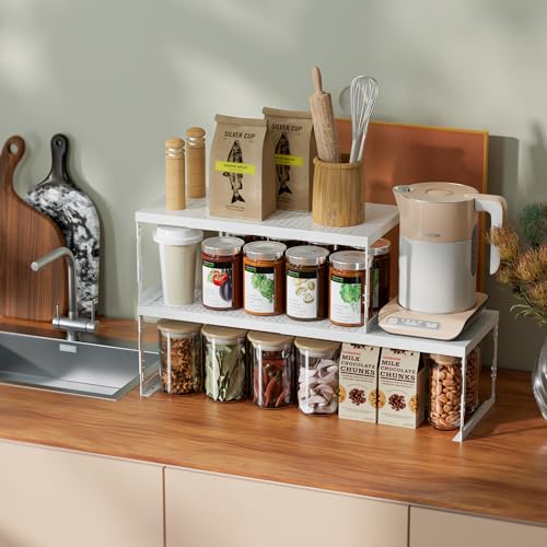 Jojocross Adjustable Stackable Metal Storage Shelf Organizer - Expandable Wire Rack with Perforations for Kitchen, Pantry, Bathroom, Cabinet & Office-Compact, Durable & Sturdy (3PACKS/Large/White) - color: 3packs/Large/White, size: Large