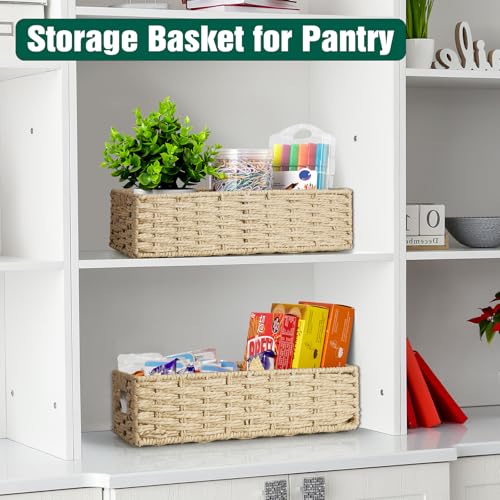 dreamkey Set of 2 Wicker Toilet Paper Storage Baskets, Hand-Woven Paper Rope Bathroom Organizer for Toilet Tank Top & Countertop, Decorative Nesting Baskets with Handles, Beige - style: Paper Rope