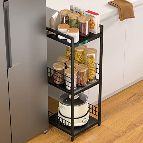 DAOUTIME 3-Tier Metal Shelving Unit, Expandable, Free-Standing, Narrow, Open Floor Shelves, Ideal for Bathroom, Kitchen, Laundry, Storage, Organization - color: Black, size: 3-tier