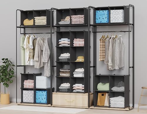 HOMIDEC Closet Organizers and Storage, 9 Cube Storage Organizer, Portable Closet Organizer Cubes Shelves for Clothes, Bedroom, Kids Room, Bathroom, Wardrobe, Garment Racks, Black - color: Black, size: Large