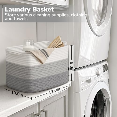 Goodpick Woven Storage Basket, Closet Storage Bins for Books, Towels, Cotton Rope Organizer with Handles, Square Toy Gift Basket for Kids, Gradient Gray, 13 x 10 x 9 Inches - color: Gradient Grey, size: 13"L x 10"W x 9"H