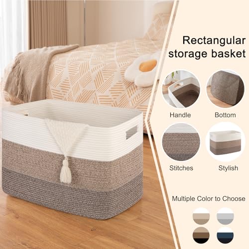 OIAHOMY 108L Super Large Blanket Basket, 25”x16”x16”(108L) Rectangle Woven Baskets for Storage, Cotton Rope Basket For Living Room, Toy Storage with Handle- Gradient Dark Brown - color: Gradient Dark Brown