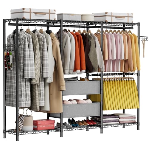 Golpart Coat Rack Clothes Wardrobe：Closet Organizer and Storage Clothing Garment Rack with Shelves Heavy Duty for Hanging Clothes Portable Adjustable Black 15.8" DX69 WX76.75 H - color: Black, size: 15.8"DX69"WX76.75"H