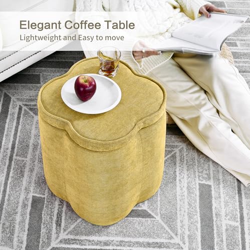 Crestview Collection 18" Flower Foot Rest Ottoman with Storage,Chenille Fabric Pouf Ottoman for Home Decor, Vanity Stool, Extra Seating for Living Room, Bedroom, Entryway, Spice Yellow - color: Spice Yellow
