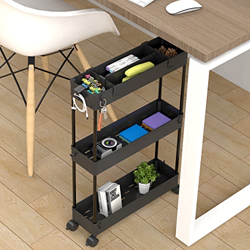 SPACELEAD Slim Storage Cart 3 Tier,Bathroom Organizer Rolling Utility,Mobile Shelving Unit Slide Out for Office, Kitchen, Laundry Room & Narrow Places,Black - color: Black