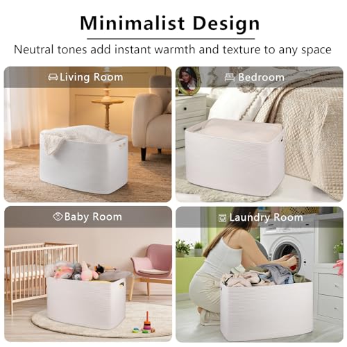 OIAHOMY 118L XXXLarge Cotton Rope Storage Basket, Oversized Blanket Basket, Used for Organizing Dirty Clothes in Living Room, Bedroom, Nursery, Dog Toy Storage Bins, 25" x 17" x 16",White - color: White