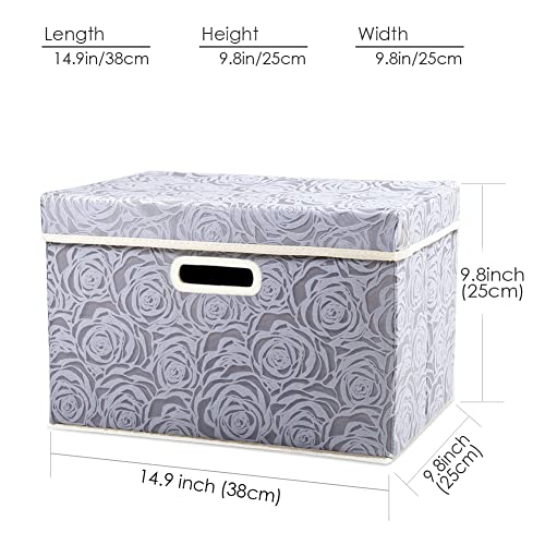PRANDOM Collapsible Storage Cubes with Lids Fabric Decorative Storage Bins Boxes Organizer Containers Baskets with Cover Handles for Bedroom Closet Living Room 14.9x9.8x9.8 Inch 3 Pack - color: Assorted Color, size: Medium(3-Pack)