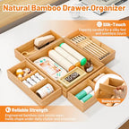 SpaceWhisper Bamboo Drawer Organizer, 5-Piece Drawer Divider with Removable Dividers for Organization and Storage, Multi-Use Stackable Storage Box & Utensil Holder for Kitchen, Office, Makeup & More