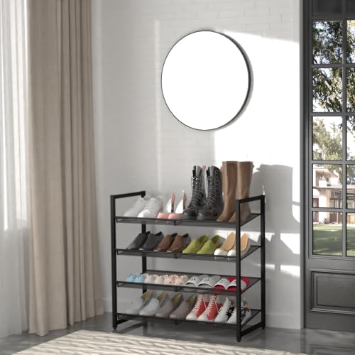 Metal Shoe Rack for Closet,entryway, 4-Tier Shoe Organizer, Adjustable Flat or Angled Shelves, Holds up to 20 Pairs Shoes, Black - color: Black, size: 4Tier