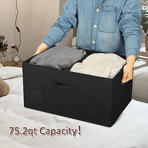 Graciadeco 75 Quarts Extra Large Decorative Storage Bins with Lids, 1 Pack Black Collapsible Storage Bins with Lids, Stackable Storage Bins Decorative Box Storage With Lid Extra Large - color: Black, size: XLarge-1 Pack