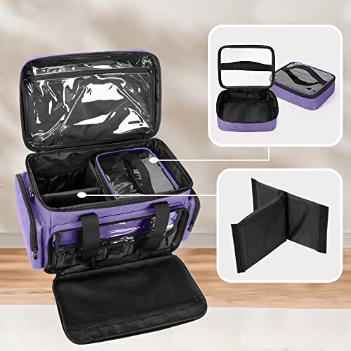 BAFASO Large Makeup Bag with 2 Removable Pouches and Detachable Dividers, Multifunctional Toiletry Bag Cosmetic Bag to Keep Makeup and Hair Supplies (Patent Pending), Purple - color: Purple