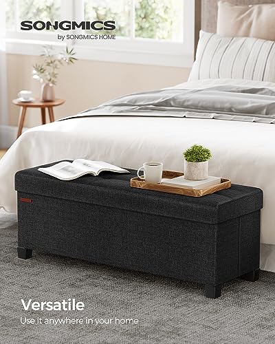 SONGMICS Storage Ottoman Bench, Foldable Foot Rest with Legs, 15 x 43 x 15.7 Inches, End of Bed Bench, Storage Chest, Load up to 660 lb, for Living Room, Bedroom, Entryway, Ink Black ULSF018B01 - color: Ink Black, size: 15"D x 43"W x 15.7"H