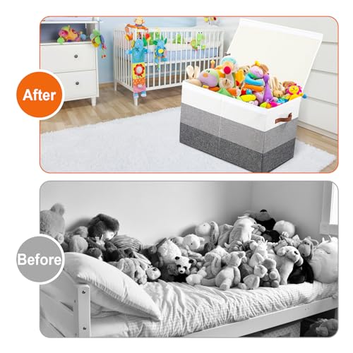 Mayniu Toy Box Storage Chest with Divider, Large Sturdy Toy Bin Organizer Basket with Lid for Kids, Boys, Girls, Nursery, Living Room, Bedroom, Playroom, Closet, 25"x13" x16"(Gradient Grey) - color: Large Gradient Grey