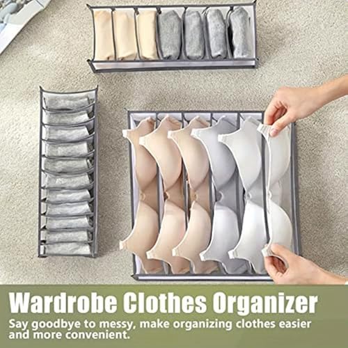 2 Pcs Underwear Drawer Organizer, Foldable Underwear Storage Divider Boxes 6 Cell Closet Clothing Organizers for Bras Panties Ties Socks Scarves Clothes-Gray - color: Gray