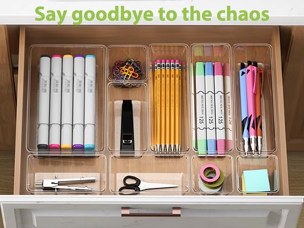 12 Piece Clear Drawer Organizer Set, 3 Sizes Bathroom Vanity Organizer Trays and Storage Bins for Makeup, Cosmetics, Jewelry, and Gadgets. Perfect for Office, Kitchen, Bedroom, Bathroom Use. - size: 12pcs-3size