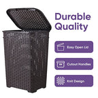 Superio Laundry Hamper Basket With Easy Open Lid 60 Liter Large Wicker Hamper, Dirty Cloths Storage With Two Cutout Handles, Laundry Room Bin (2 Pack, Brown) - color: Brown, size: 2-pack
