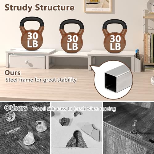 LAND·VOI Heavy Duty Dual Monitor Stand, Holds 2 Screens Up to 27 Inches, Adjustable Length and Angle Monitor Riser, Desk Organizer with Side Pockets and Drawers, Home Office Desk Storage, White - color: White, size: Separate-Type